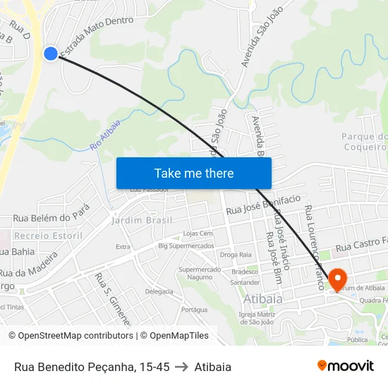 Rua Benedito Peçanha, 15-45 to Atibaia map