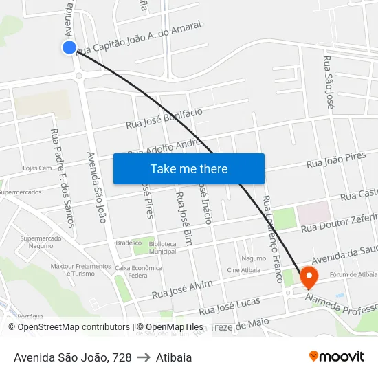Avenida São João, 728 to Atibaia map