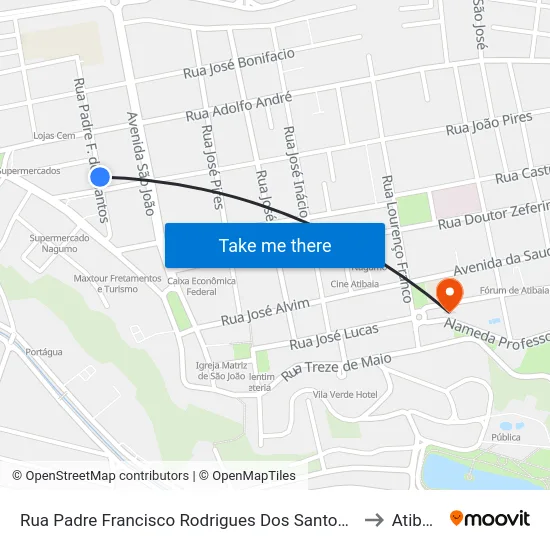 Rua Padre Francisco Rodrigues Dos Santos, 48 to Atibaia map