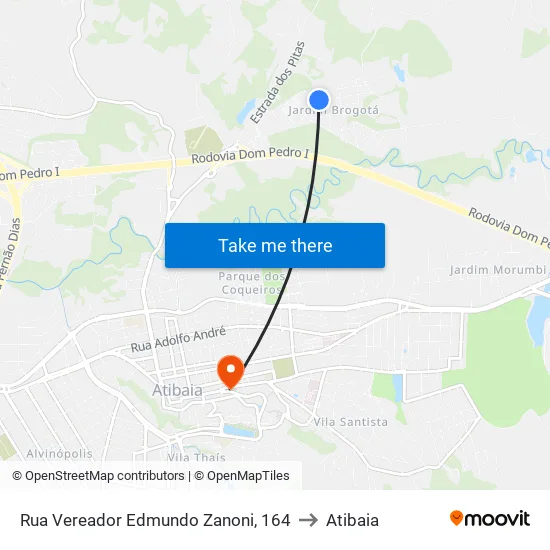 Rua Vereador Edmundo Zanoni, 164 to Atibaia map