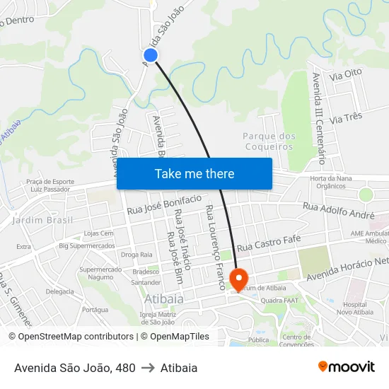 Avenida São João, 480 to Atibaia map