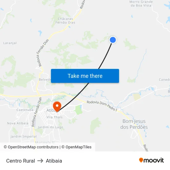 Centro Rural to Atibaia map
