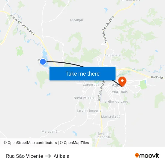 Rua São Vicente to Atibaia map