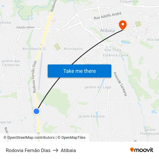 Rodovia Fernão Dias to Atibaia map