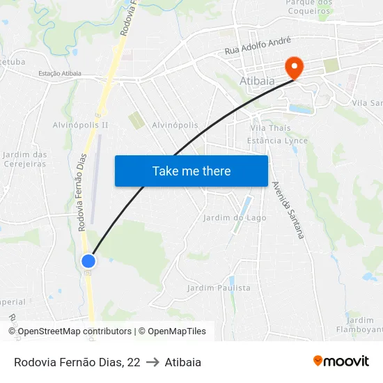 Rodovia Fernão Dias, 22 to Atibaia map