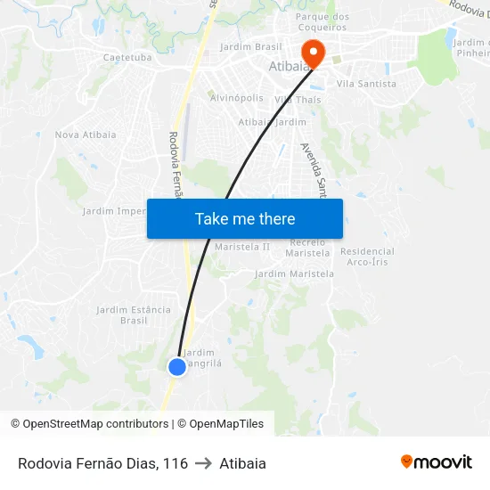 Rodovia Fernão Dias, 116 to Atibaia map