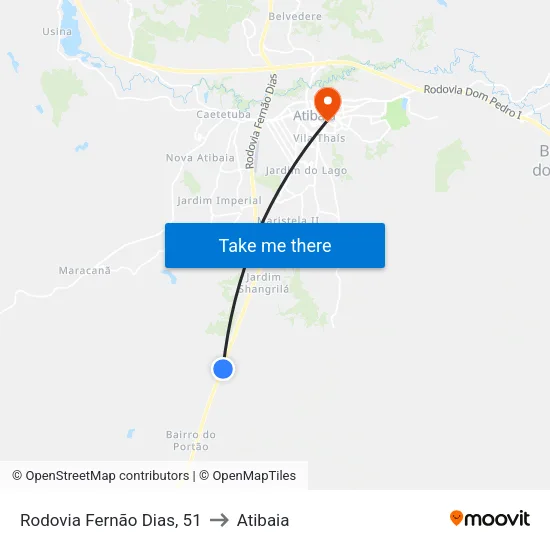 Rodovia Fernão Dias, 51 to Atibaia map