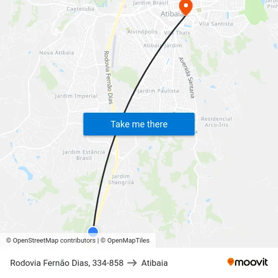 Rodovia Fernão Dias, 334-858 to Atibaia map