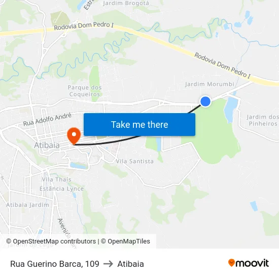 Rua Guerino Barca, 109 to Atibaia map