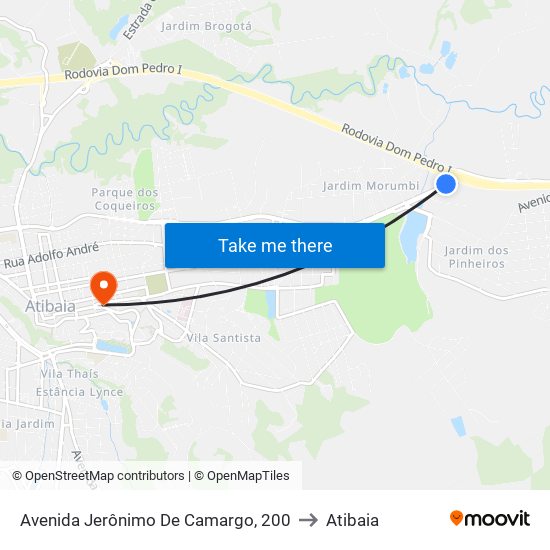 Avenida Jerônimo De Camargo, 200 to Atibaia map