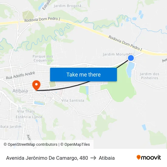 Avenida Jerônimo De Camargo, 480 to Atibaia map