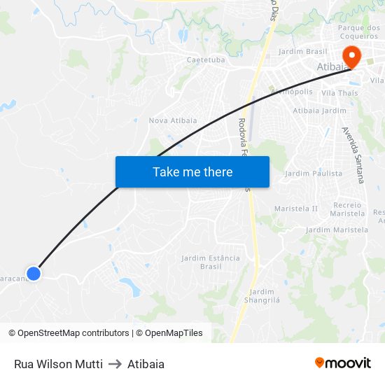 Rua Wilson Mutti to Atibaia map