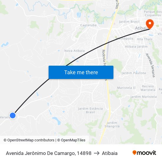 Avenida Jerônimo De Camargo, 14898 to Atibaia map