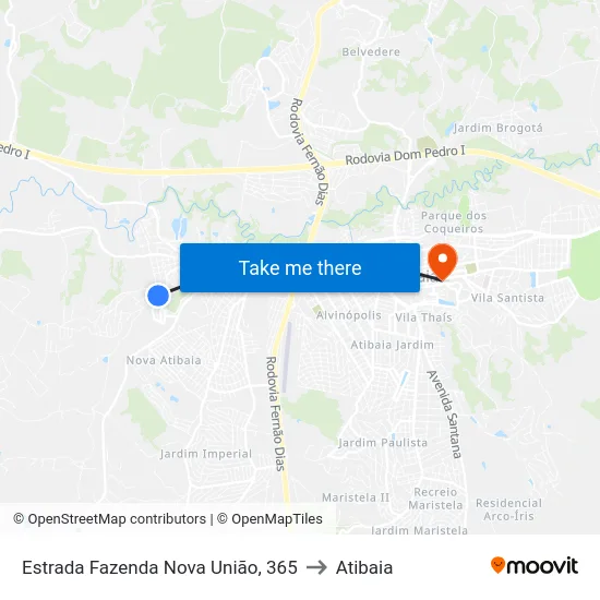 Estrada Fazenda Nova União, 365 to Atibaia map