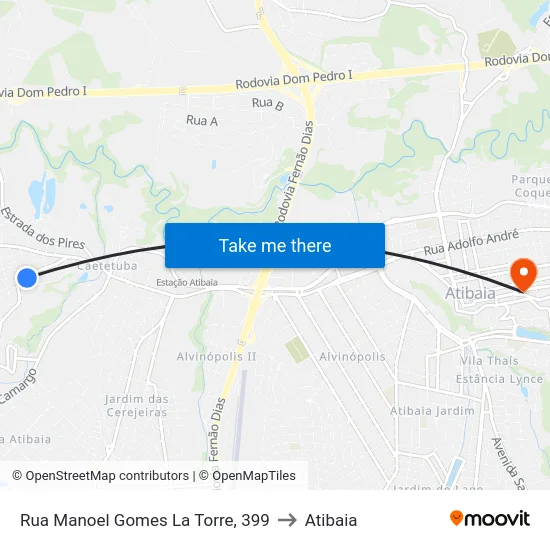 Rua Manoel Gomes La Torre, 399 to Atibaia map