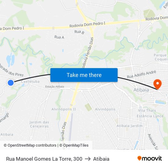 Rua Manoel Gomes La Torre, 300 to Atibaia map