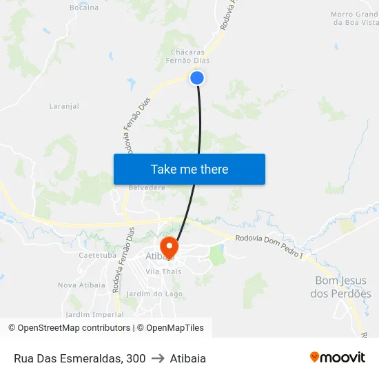 Rua Das Esmeraldas, 300 to Atibaia map