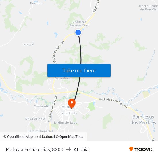 Rodovia Fernão Dias, 8200 to Atibaia map