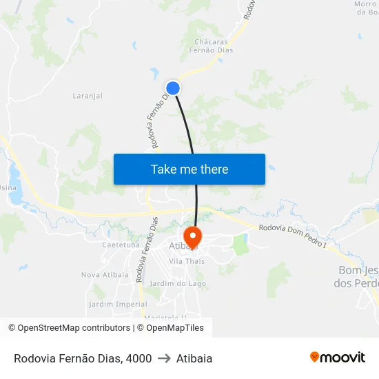 Rodovia Fernão Dias, 4000 to Atibaia map