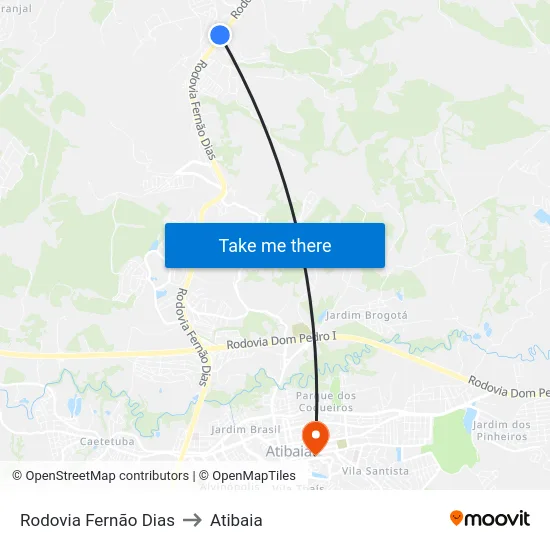 Rodovia Fernão Dias to Atibaia map