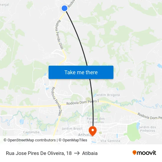Rua Jose Pires De Oliveira, 18 to Atibaia map