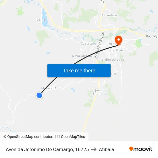 Avenida Jerônimo De Camargo, 16725 to Atibaia map