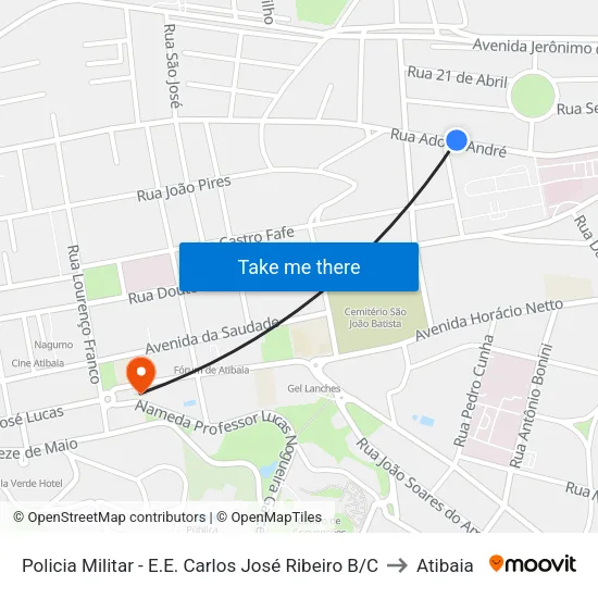 Policia Militar - E.E. Carlos José Ribeiro B/C to Atibaia map