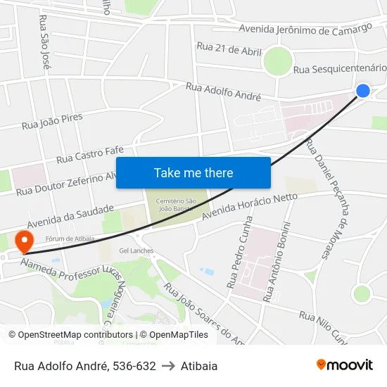 Rua Adolfo André, 536-632 to Atibaia map