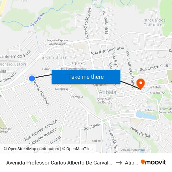 Avenida Professor Carlos Alberto De Carvalho Pinto, 256 to Atibaia map