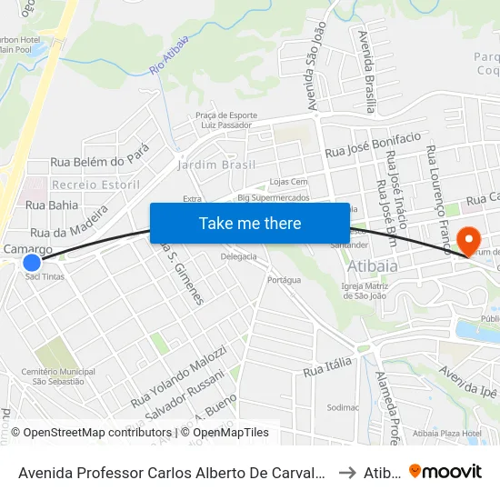 Avenida Professor Carlos Alberto De Carvalho Pinto, 1055 to Atibaia map