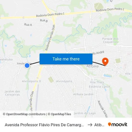 Avenida Professor Flávio Píres De Camargo, 565 to Atibaia map