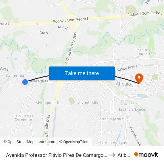 Avenida Professor Flávio Píres De Camargo, 1107 to Atibaia map