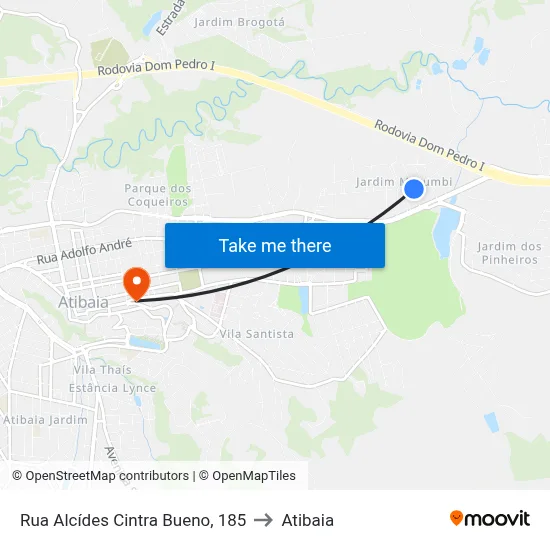 Rua Alcídes Cintra Bueno, 185 to Atibaia map