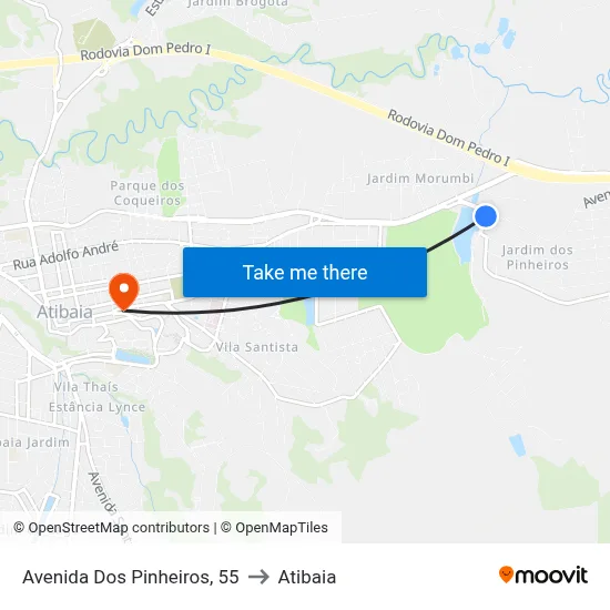 Avenida Dos Pinheiros, 55 to Atibaia map
