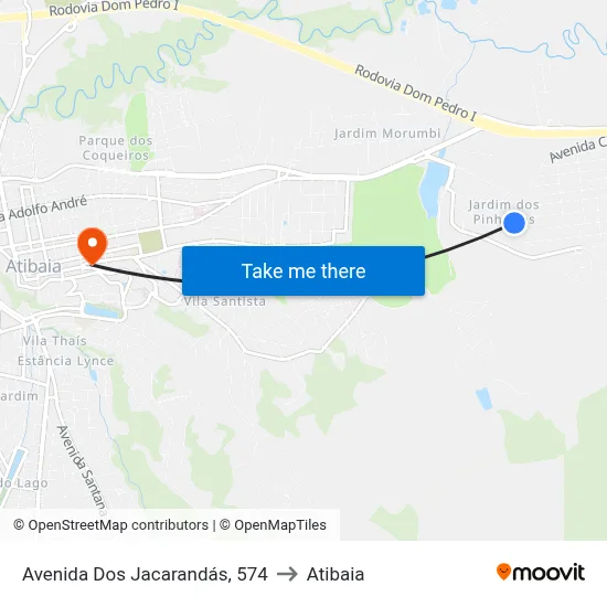 Avenida Dos Jacarandás, 574 to Atibaia map