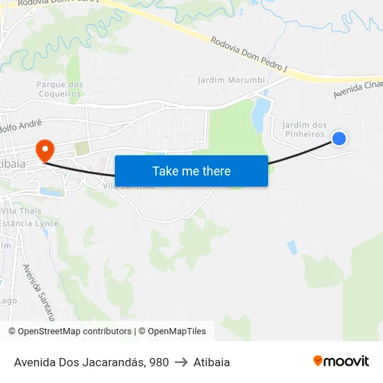 Avenida Dos Jacarandás, 980 to Atibaia map