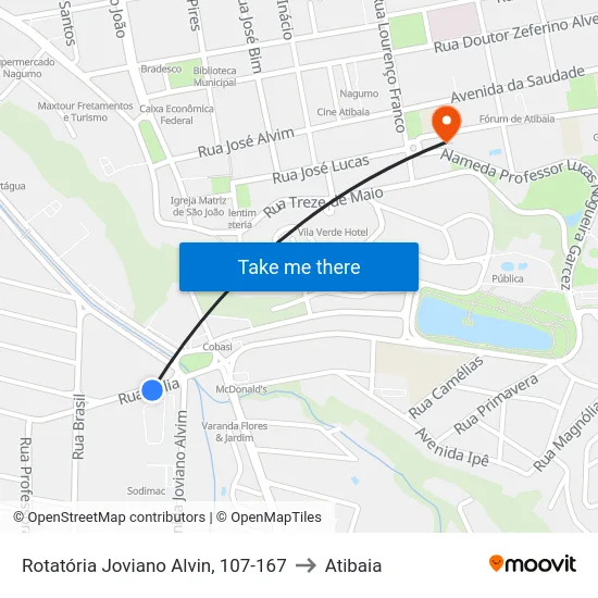 Rotatória Joviano Alvin, 107-167 to Atibaia map