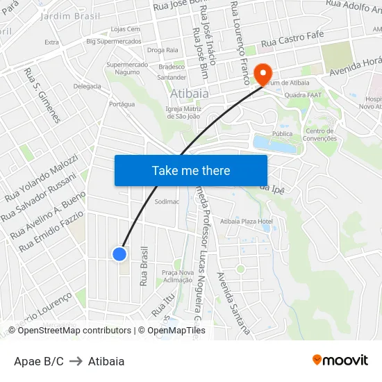 Apae B/C to Atibaia map