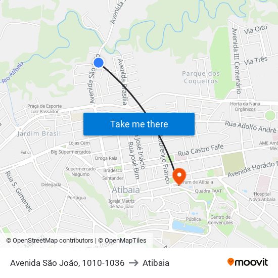 Avenida São João, 1010-1036 to Atibaia map