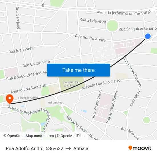Rua Adolfo André, 536-632 to Atibaia map