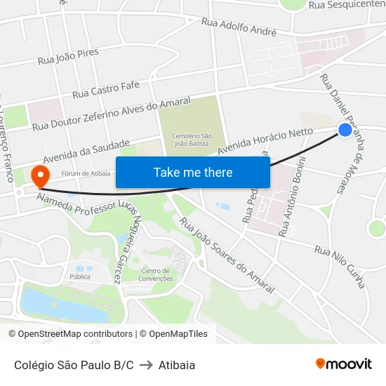 Colégio São Paulo B/C to Atibaia map