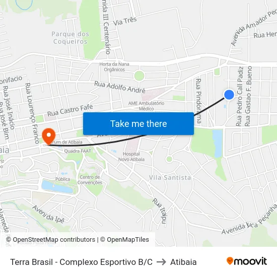 Terra Brasil - Complexo Esportivo B/C to Atibaia map