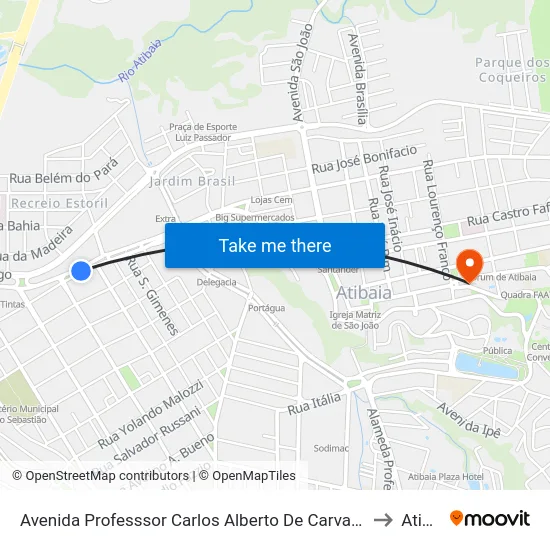Avenida Professsor Carlos Alberto De Carvalho Pinto, 2-172 to Atibaia map
