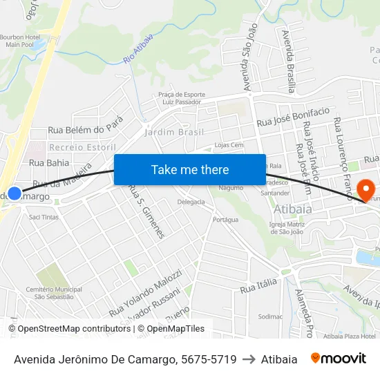 Avenida Jerônimo De Camargo, 5675-5719 to Atibaia map