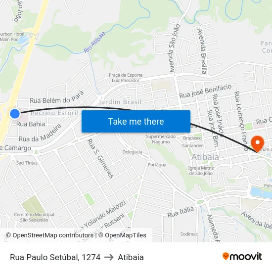 Rua Paulo Setúbal, 1274 to Atibaia map