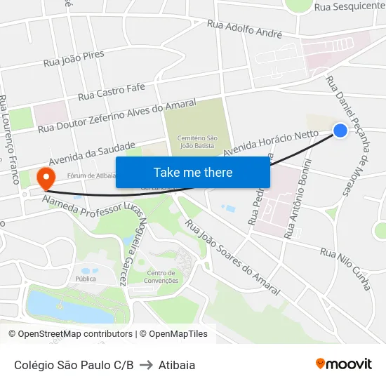 Colégio São Paulo C/B to Atibaia map