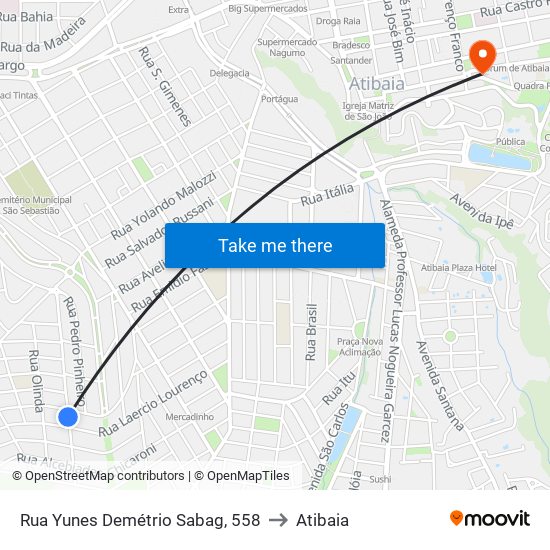 Rua Yunes Demétrio Sabag, 558 to Atibaia map