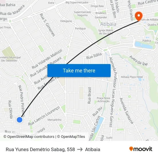Rua Yunes Demétrio Sabag, 558 to Atibaia map