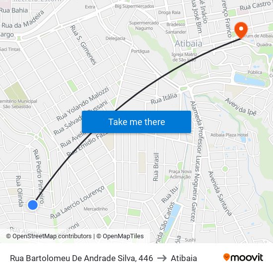 Rua Bartolomeu De Andrade Silva, 446 to Atibaia map