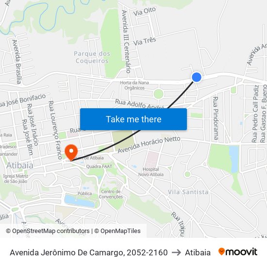 Avenida Jerônimo De Camargo, 2052-2160 to Atibaia map